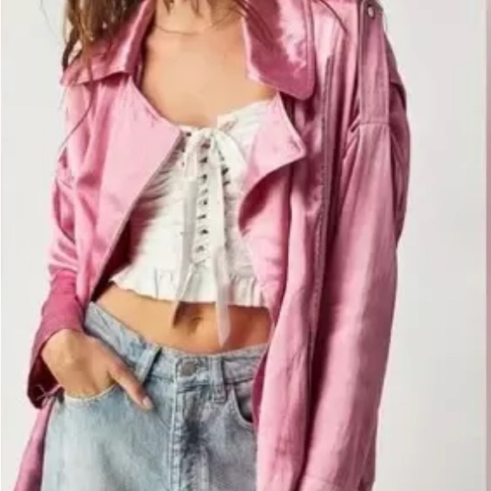 Women's Pink JacketFree People X Brenda Knight Satin Biker Jacket